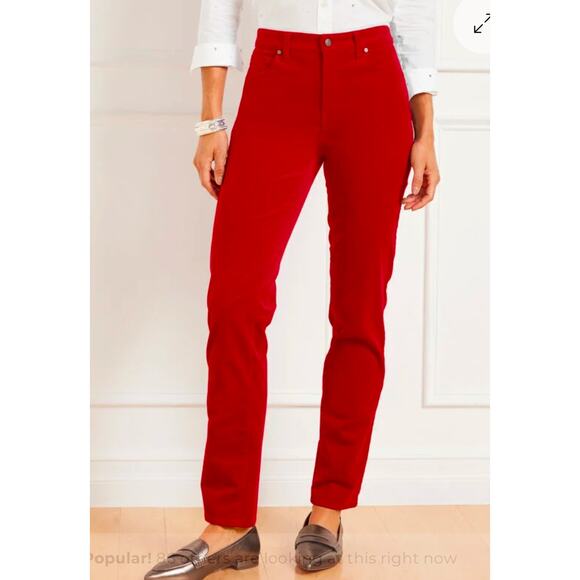 Talbots Signature 8 Cherry Red Velveteen Pants Holiday Classic Winter Career EUC - Picture 1 of 7